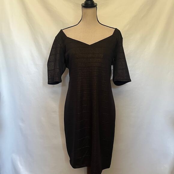 Bisou Bisou Y2K Shimmer Bandage Dress Sz 14 Holiday Party Cocktail Club  Brown - Picture 15 of 15